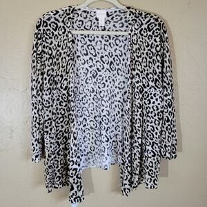 Chico's Women's XL Open Front Animal Print Cardigan with a Ribbed Hem